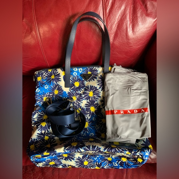 Authentic Prada Tessuto Stampato Blue Multicolor Nylon/Leather - Picture 5 of 10